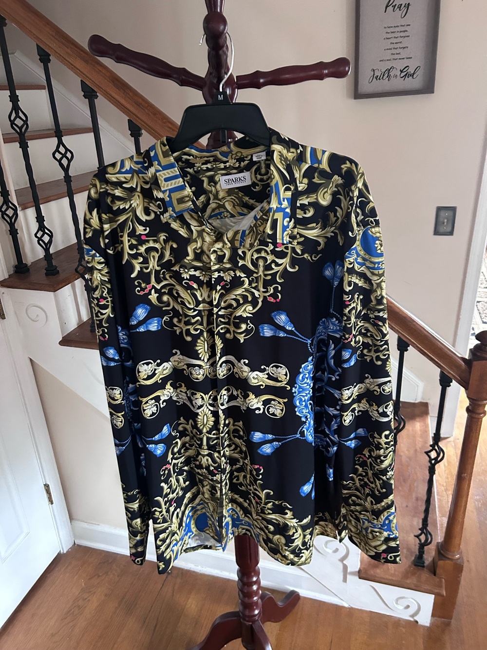 Men's Black Baroque Print Button-Up Shirt